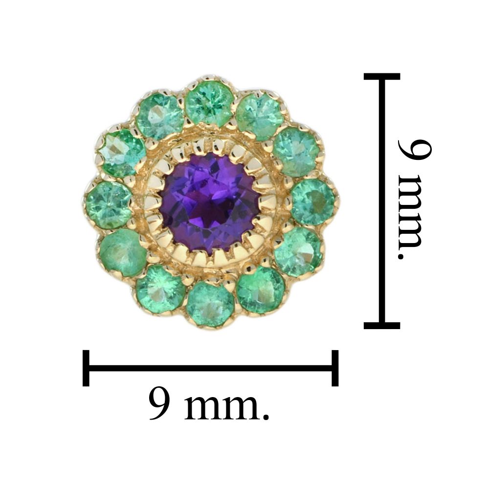 Amethyst and Emerald Flower Cluster Stud Earrings