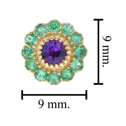 Amethyst and Emerald Flower Cluster Stud Earrings