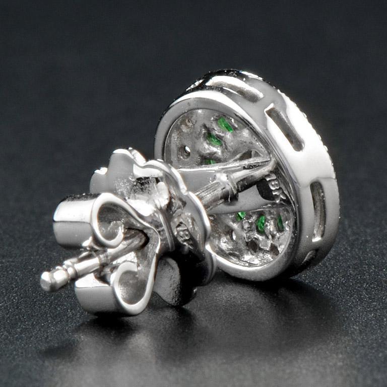 Diamond and Emerald Cluster Target Stud Earrings in 18ct White Gold