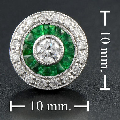 Diamond and Emerald Cluster Target Stud Earrings in 18ct White Gold