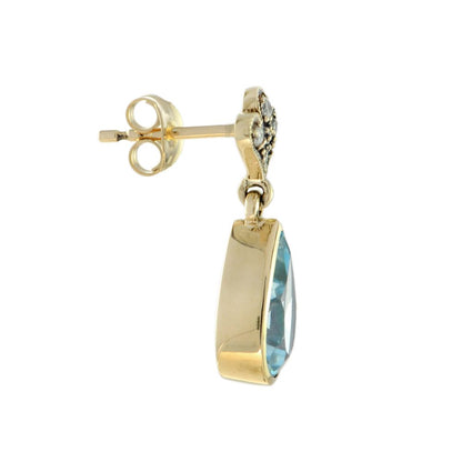 4.20ct Pear Cut Blue Topaz and Diamond Drop Earrings