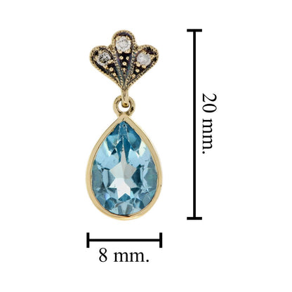 4.20ct Pear Cut Blue Topaz and Diamond Drop Earrings