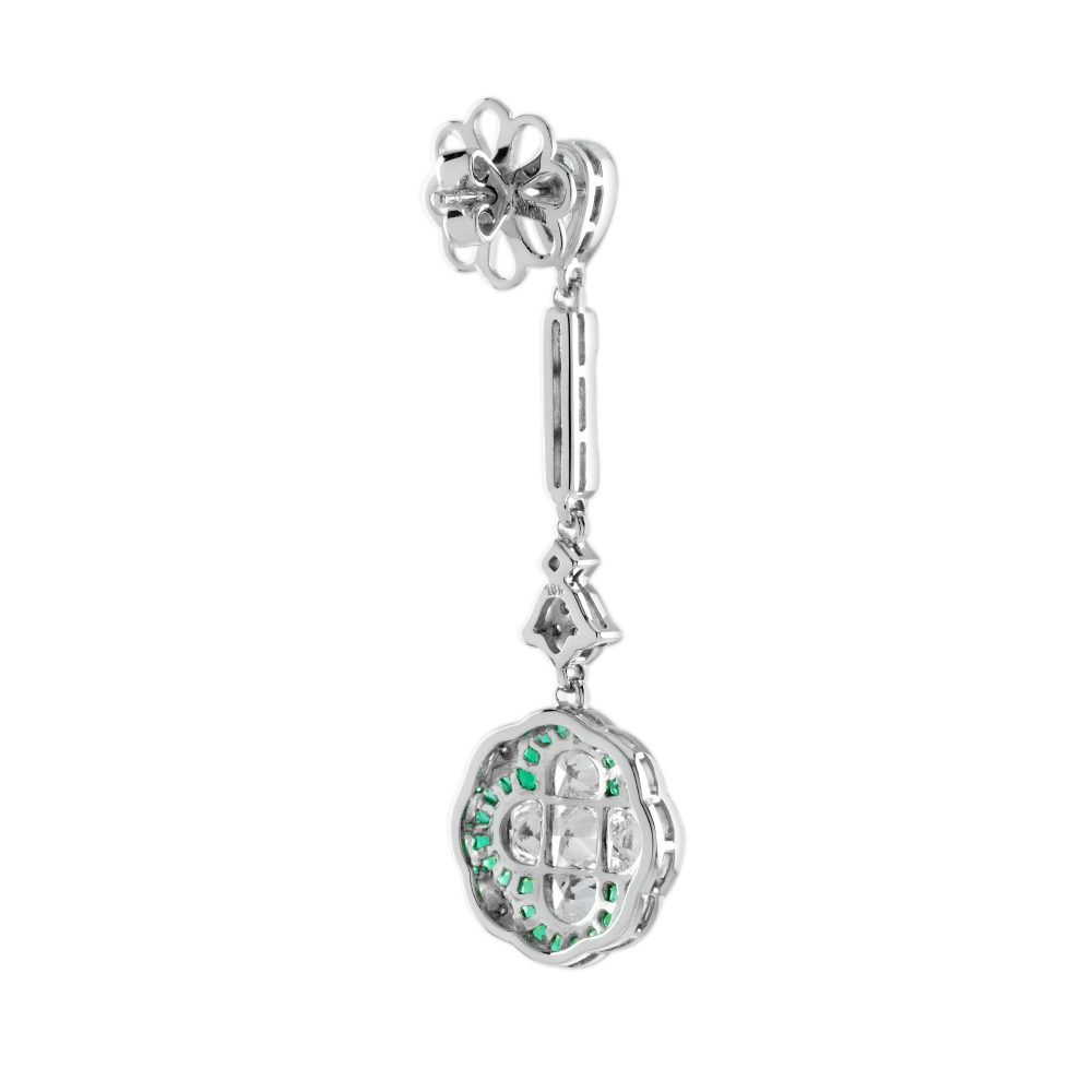 Diamond and Emerald Quatrefoil Cluster Drop Earrings
