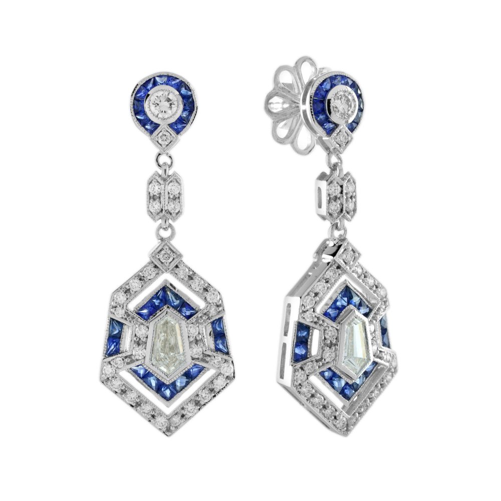 Art Deco Inspired Sapphire and Diamond Drop Earrings