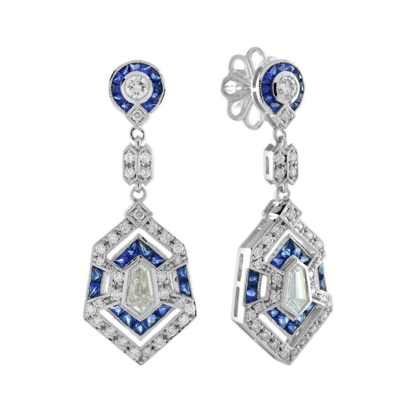 Art Deco Inspired Sapphire and Diamond Drop Earrings