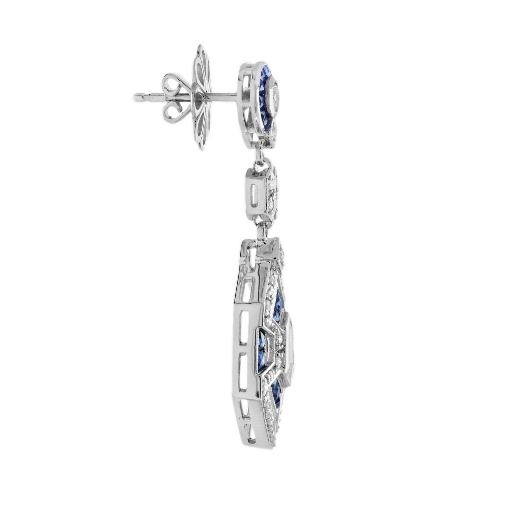 Art Deco Inspired Sapphire and Diamond Drop Earrings