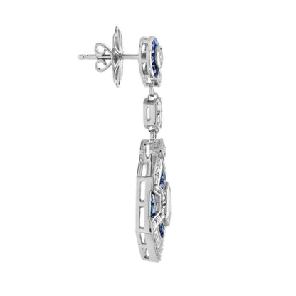 Art Deco Inspired Sapphire and Diamond Drop Earrings
