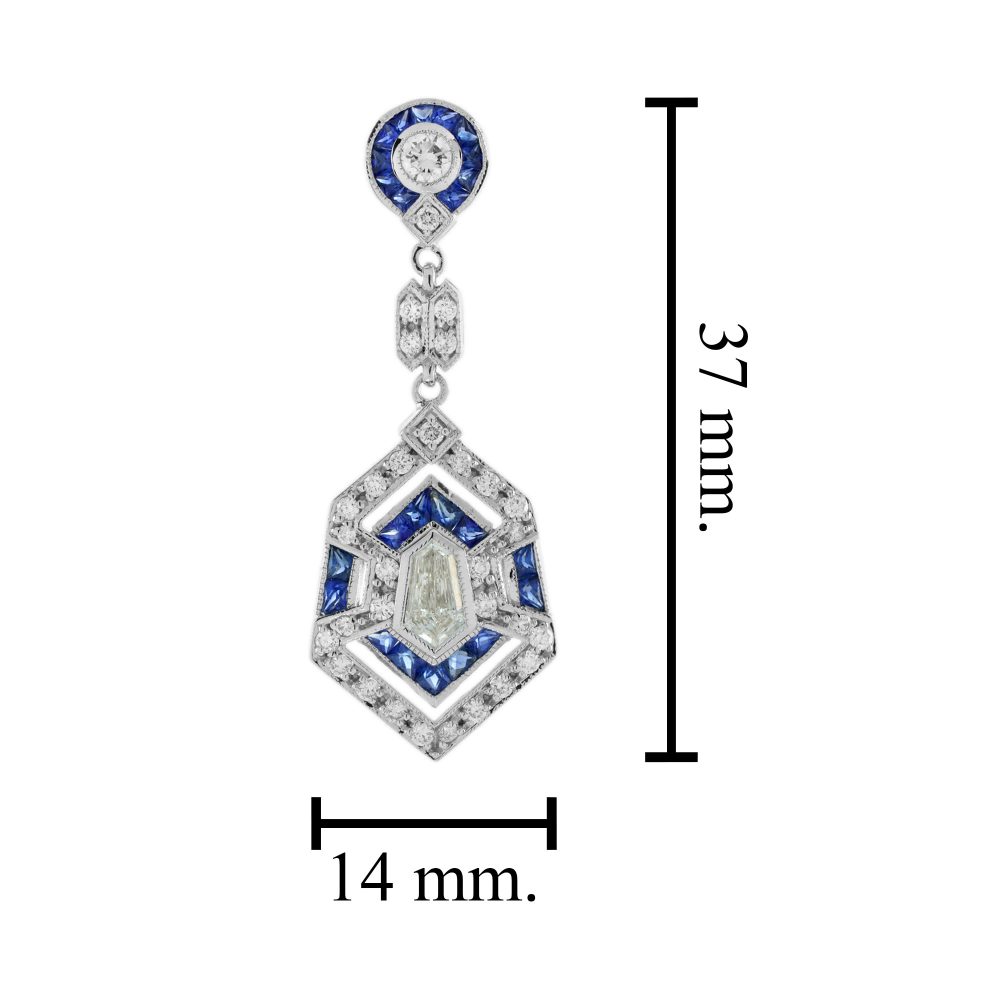 Art Deco Inspired Sapphire and Diamond Drop Earrings