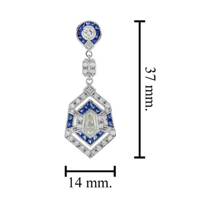 Art Deco Inspired Sapphire and Diamond Drop Earrings