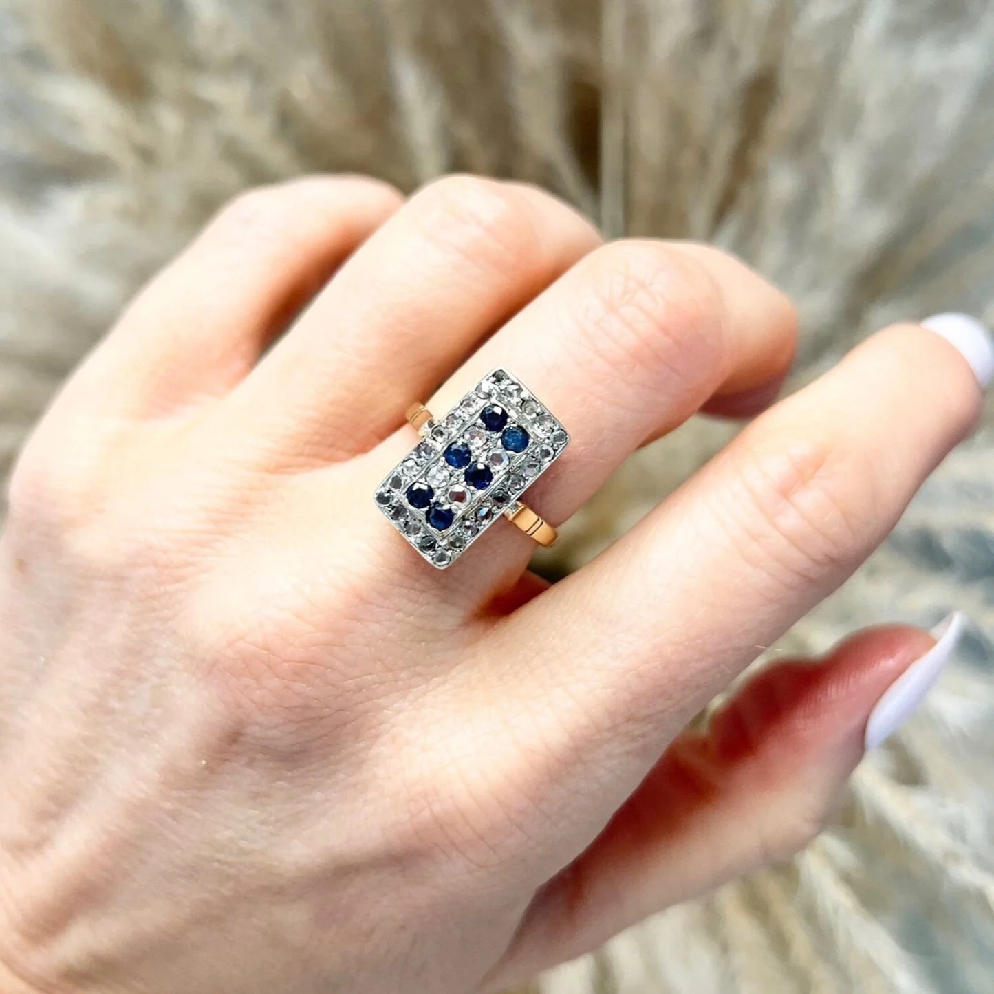 Antique 18 Carat Gold Sapphire and Diamond Rectangular Ring, Circa 1900