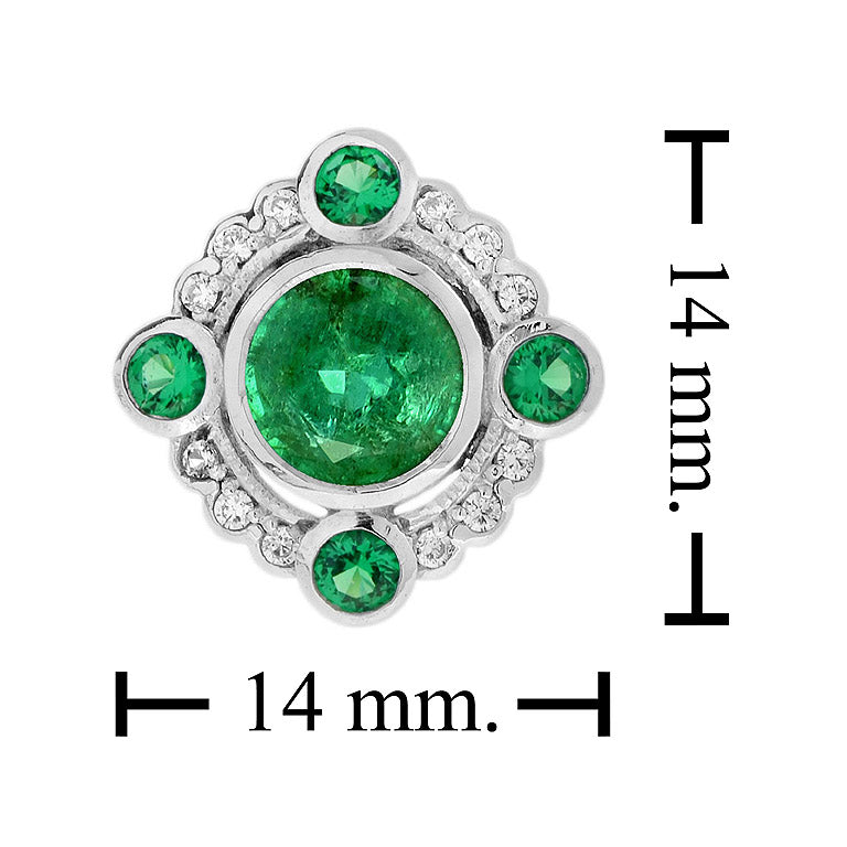Contemporary Emerald and Diamond Halo Cluster Stud Earrings