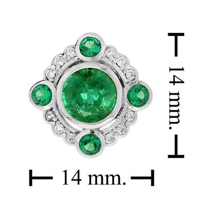 Contemporary Emerald and Diamond Halo Cluster Stud Earrings