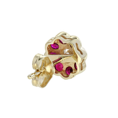 Modern Diamond and Ruby Floral Cluster Stud Earrings