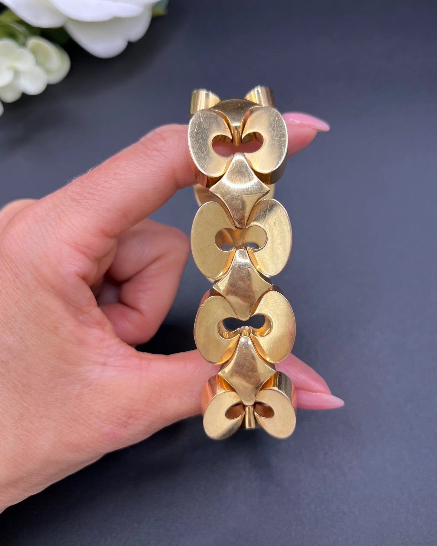 Antique 18ct Yellow Gold French Stamped, 1920s Sculptural Link Bracelet