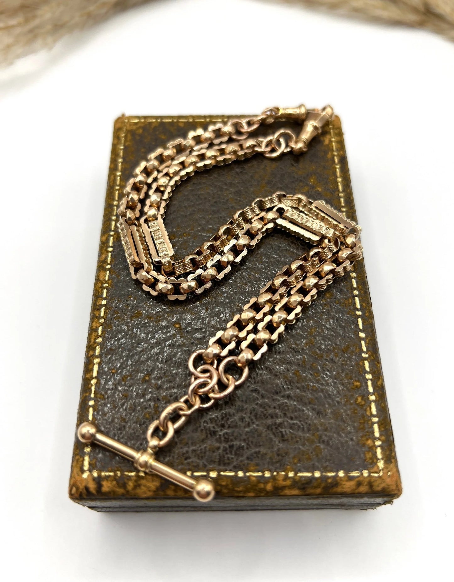 Edwardian Antique 9ct Rose Gold Paperclip Link Albert Chain Necklace