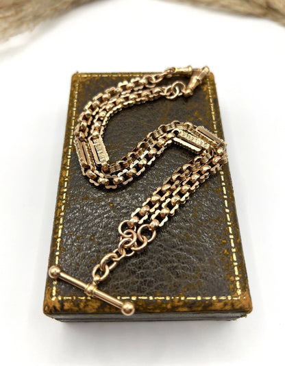 Edwardian Antique 9ct Rose Gold Paperclip Link Albert Chain Necklace