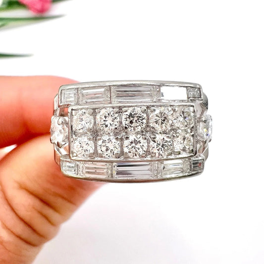 Vintage 2ct Baguette Edge Diamond Tank Cocktail Ring