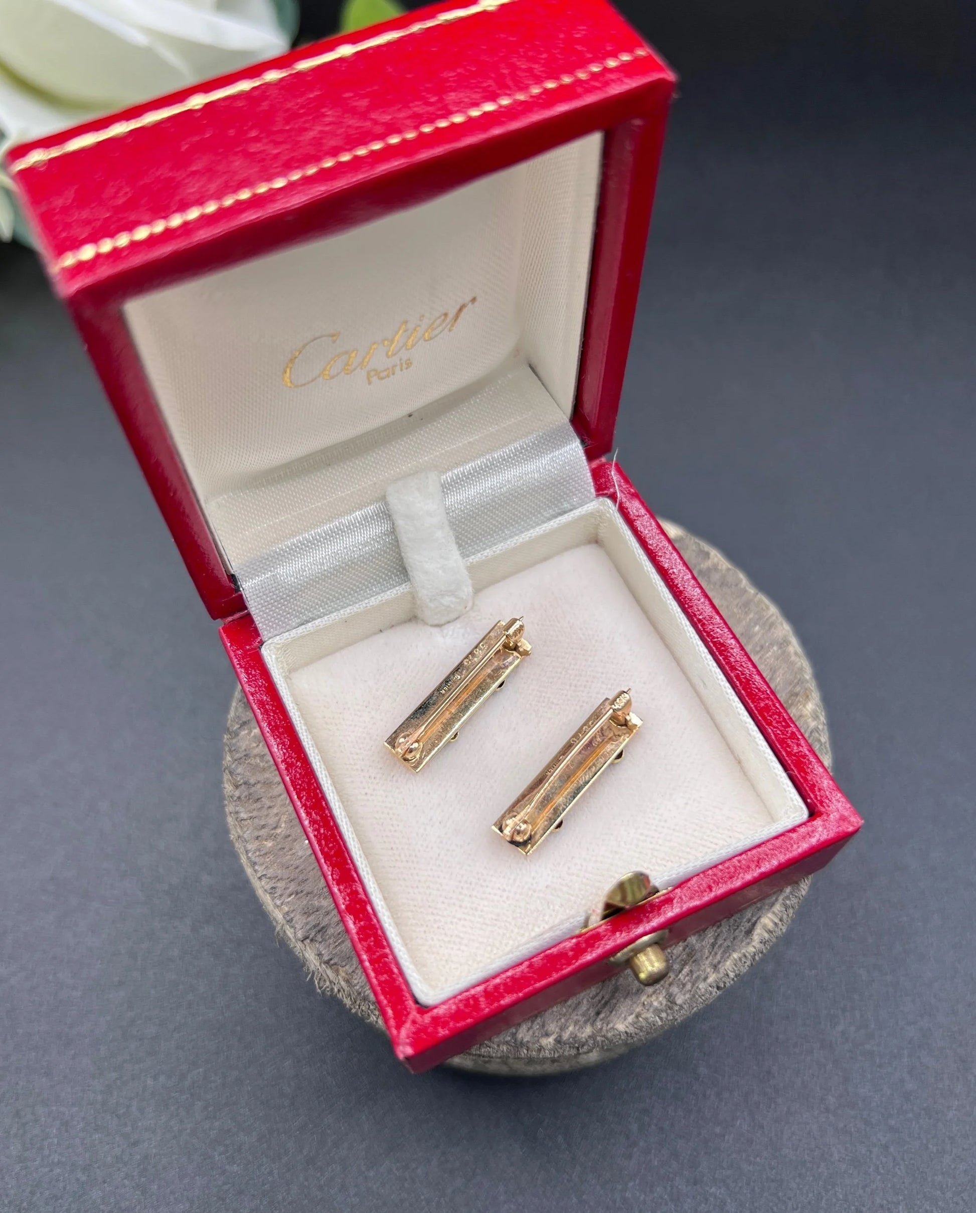 Antique 14 ct Gold, 1920's Cartier Turquoise Enamel Forget Me Not Collar Pins
