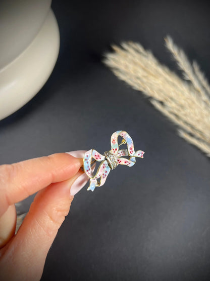 Antique 14 Carat Gold Floral Enamel and Diamond Bow Brooch, Circa 1900