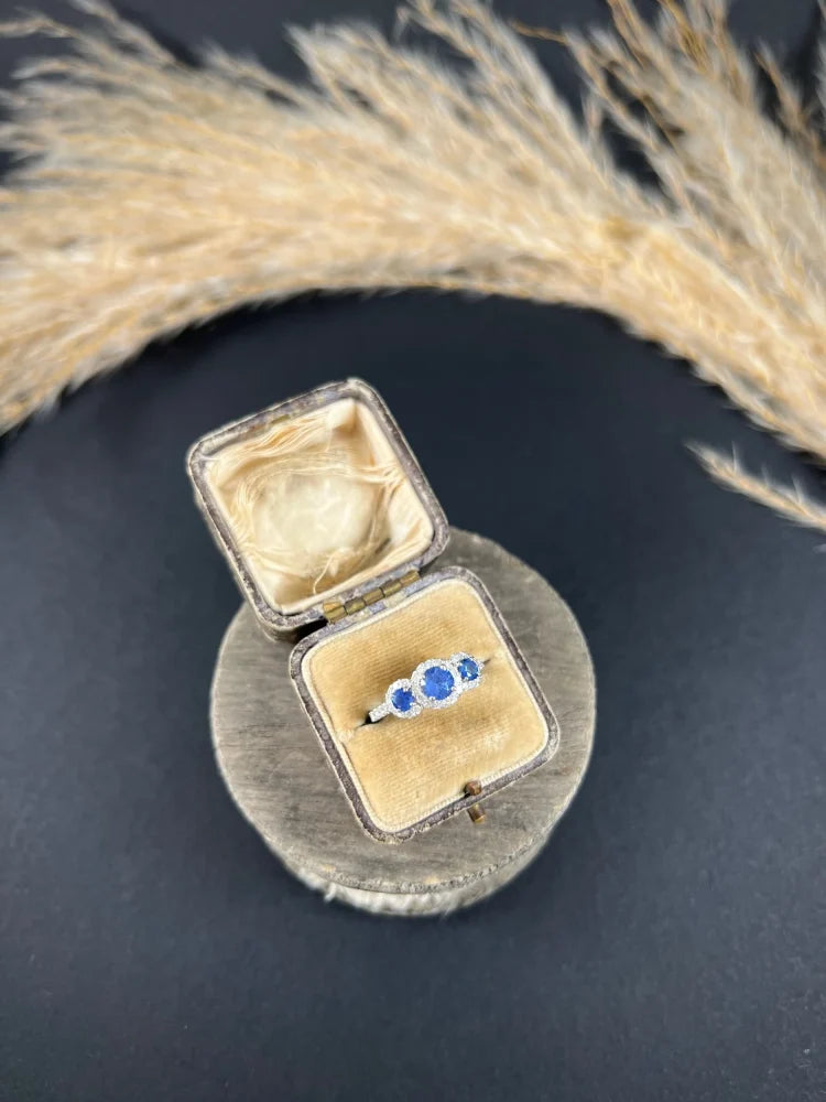 Sapphire And Diamond Cluster Trilogy Ring In Platinum