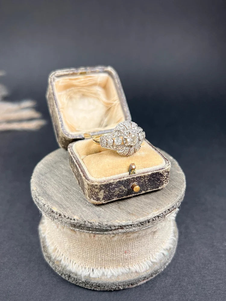 Art Deco Diamond Bombe Cluster Dress Ring in Platinum and 18ct Gold