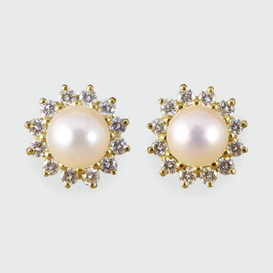Diamond & Pearl Flower Cluster Earrings