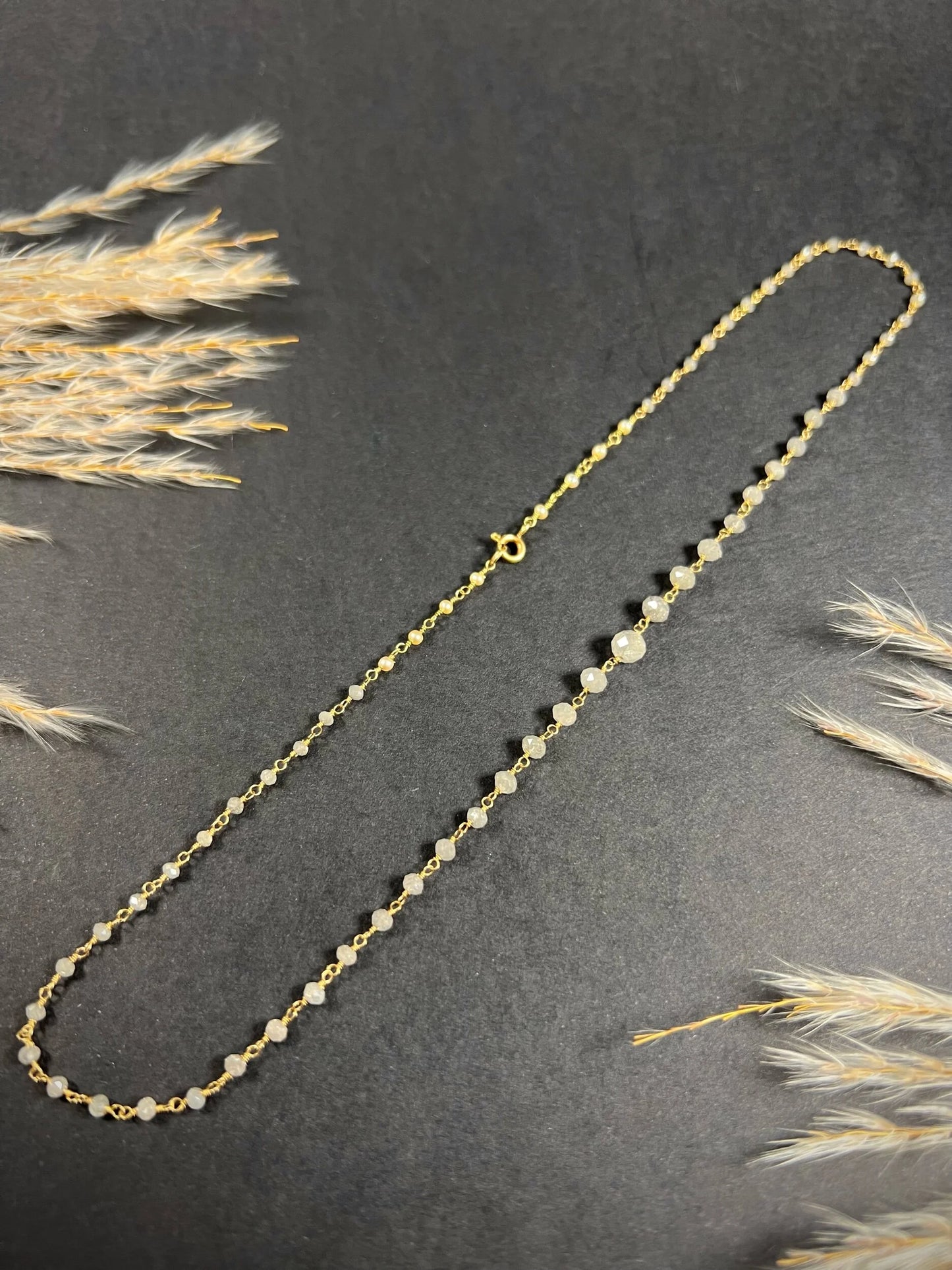 Vintage High Carat Gold Salt and Pepper Faceted Diamond Necklace, Circa 1990