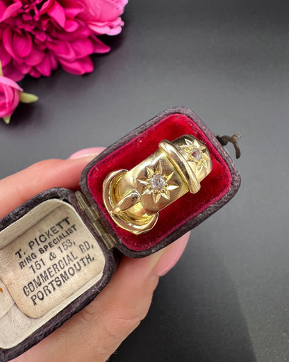 Antique 18ct Yellow Gold, Star Set Diamond Buckle/Belt Ring, Hallmarked Birmingham 1919