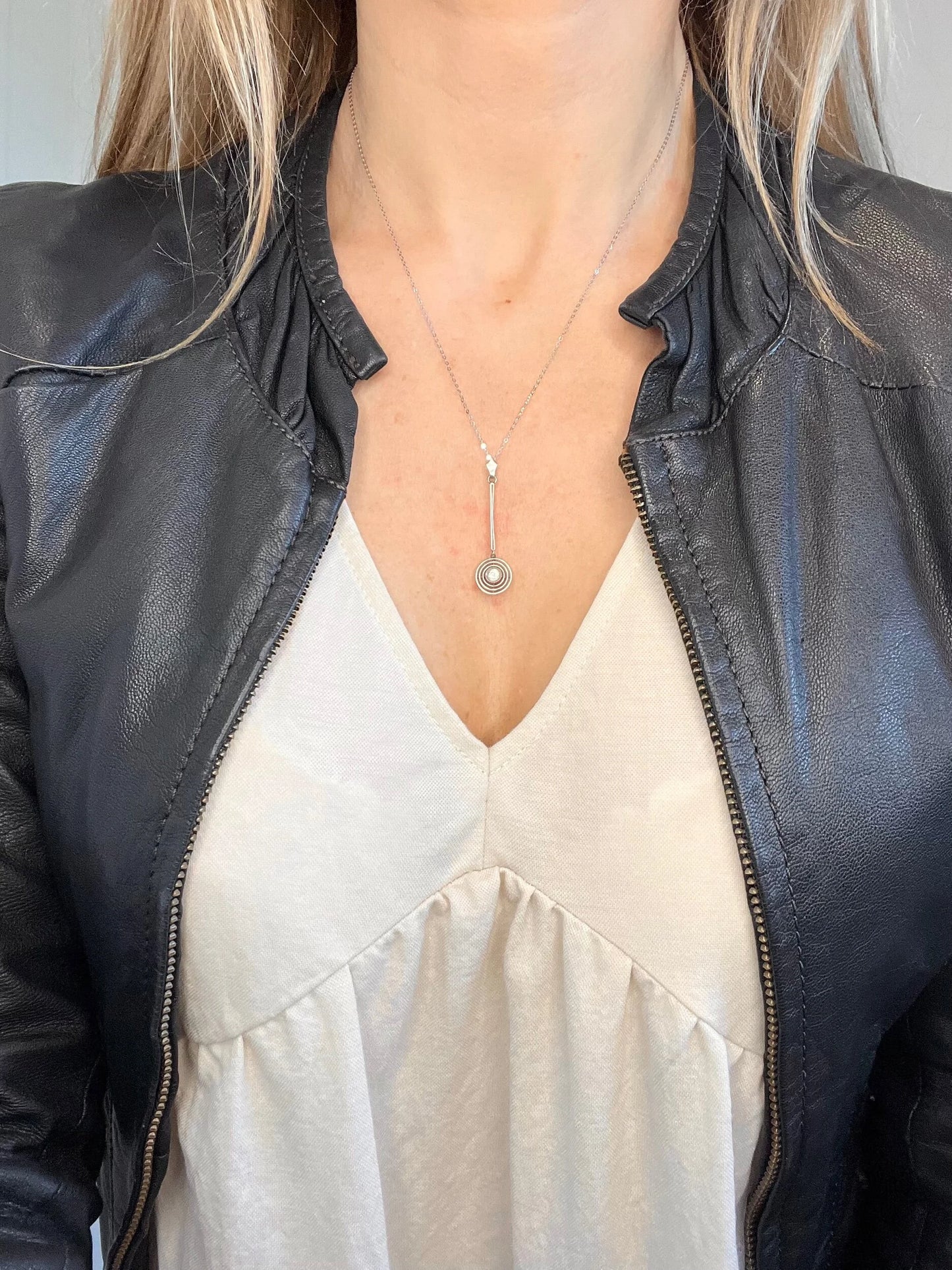 Antique 18 ct White Gold And Platinum Art Deco Diamond Target Pendant Necklace