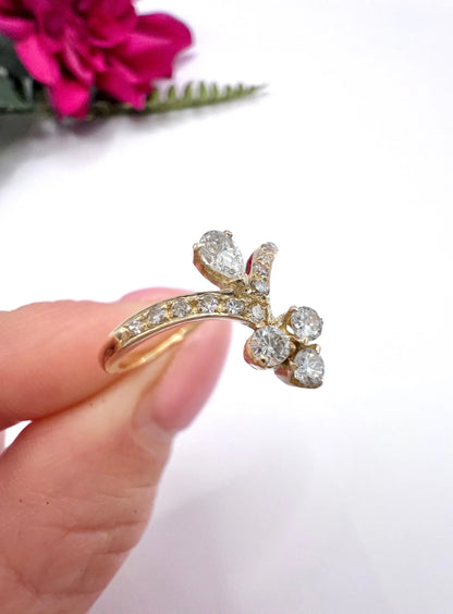 Vintage 18ct Yellow Gold, 1930s Natural Diamond Tiara Ring