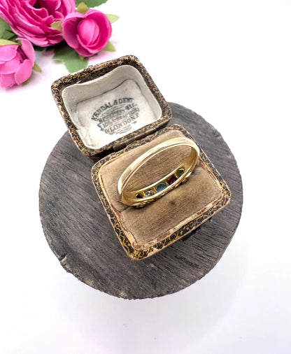 Victorian 18 Carat Gold ADORE Amethyst, Diamond, Opal, Ruby and Emerald Ring