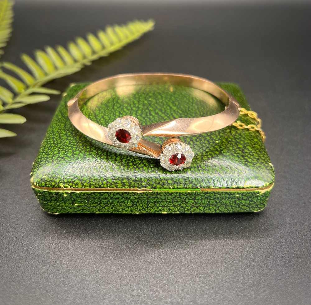 Antique Victorian Garnet & Diamond Convertible Bangle in 14ct Rose Gold