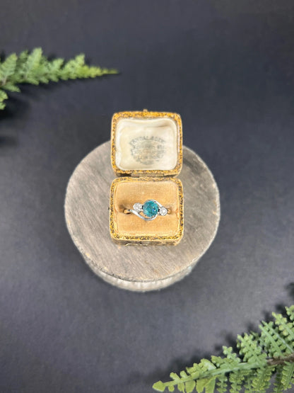Vintage 18ct Yellow Gold & Platinum, 1980s Three Stone Zircon Diamond Cossover Trilogy Ring