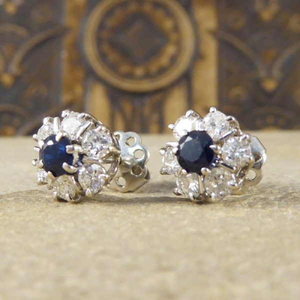Vintage Sapphire & Diamond Cluster Earrings