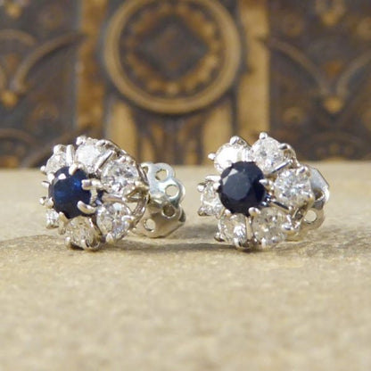 Vintage Sapphire & Diamond Cluster Earrings