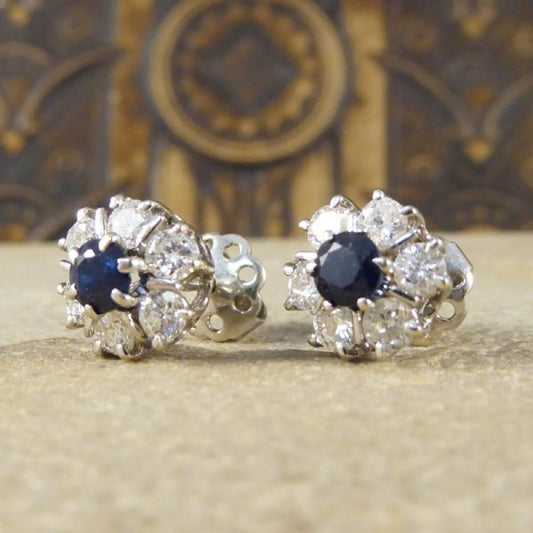 Vintage Sapphire & Diamond Cluster Earrings