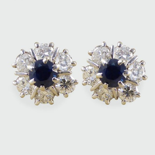 Vintage Sapphire & Diamond Cluster Earrings