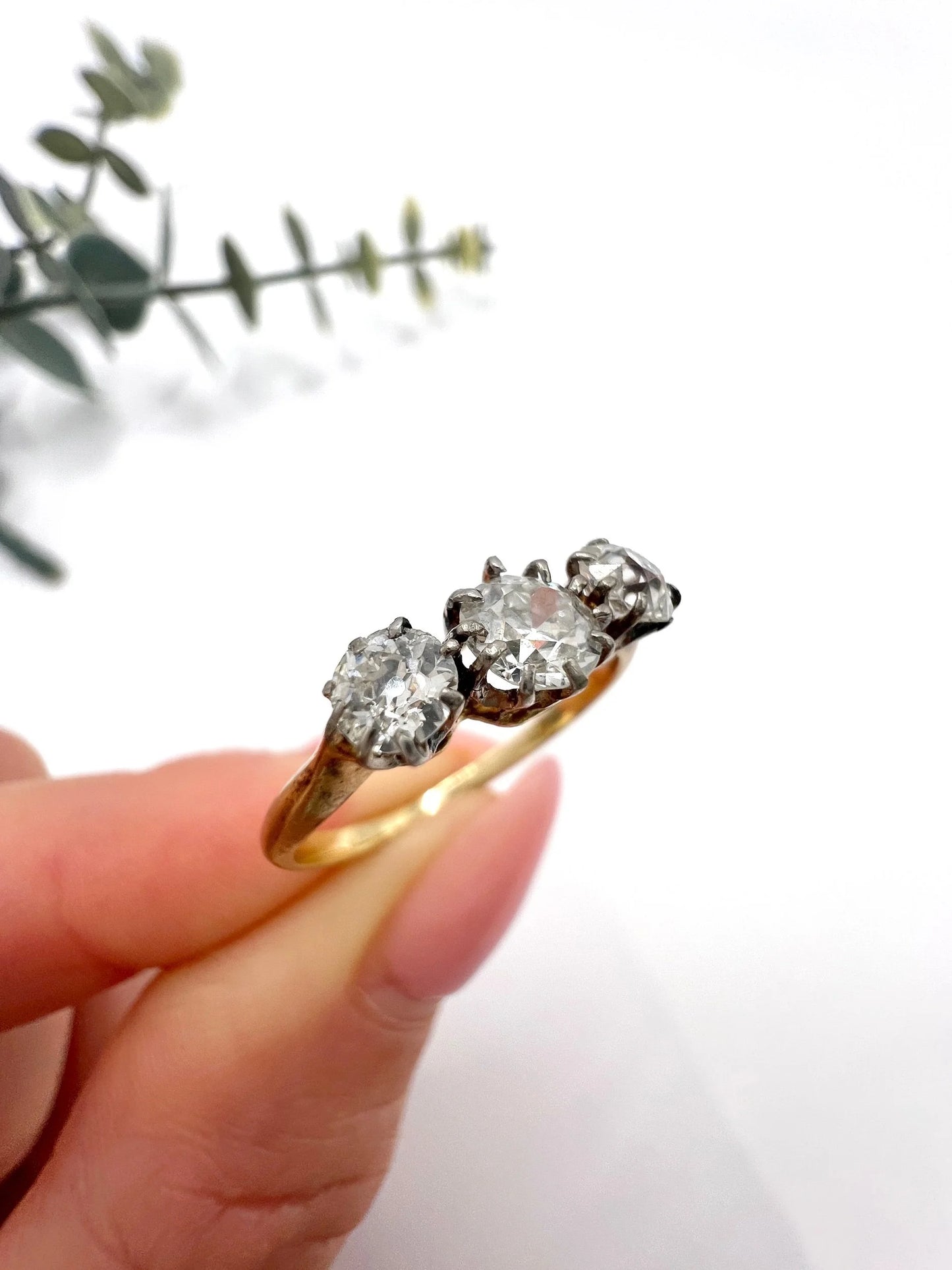 Antique Three Stone Diamond Engagement Ring