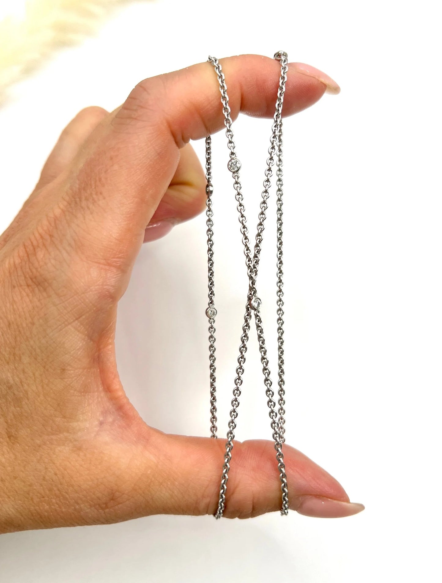 Vintage 18 ct White Gold Diamond Set Trace Link Chain With Lobster Clasp