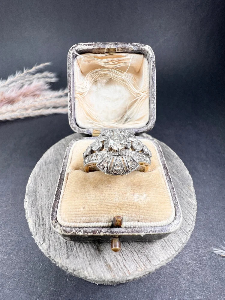 Art Deco Diamond Bombe Cluster Dress Ring in Platinum and 18ct Gold