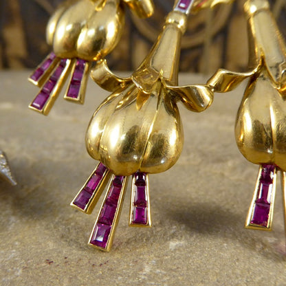 Vintage Ruby & Diamond Floral Earring & Pin Set