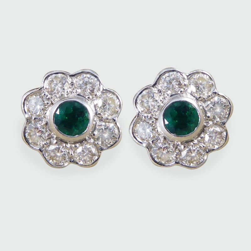 Emerald & Diamond Cluster Earrings