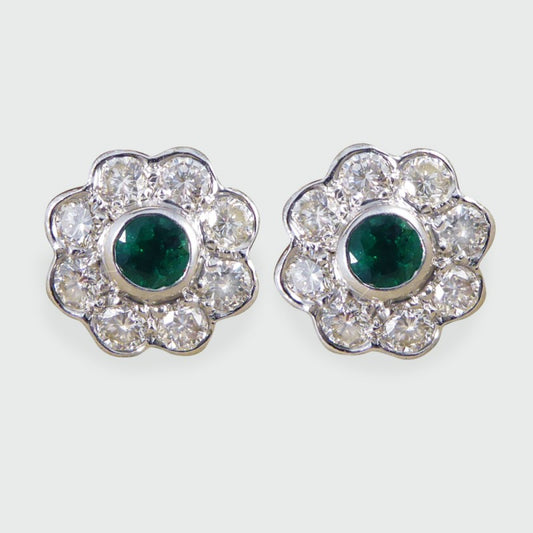 Emerald & Diamond Cluster Earrings