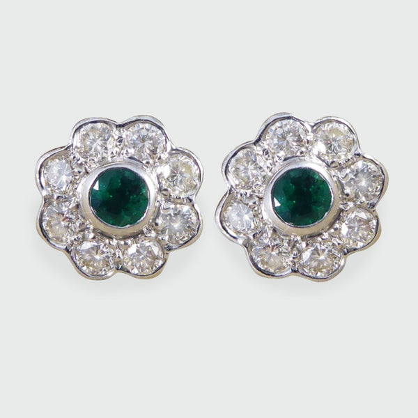 Emerald & Diamond Cluster Earrings