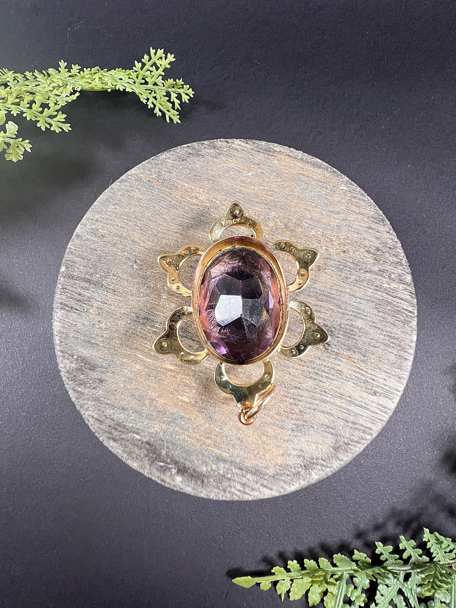 Antique 15 ct Yellow Gold, Edwardian Large Oval Faceted Amethyst And Seed Pearl Pendant