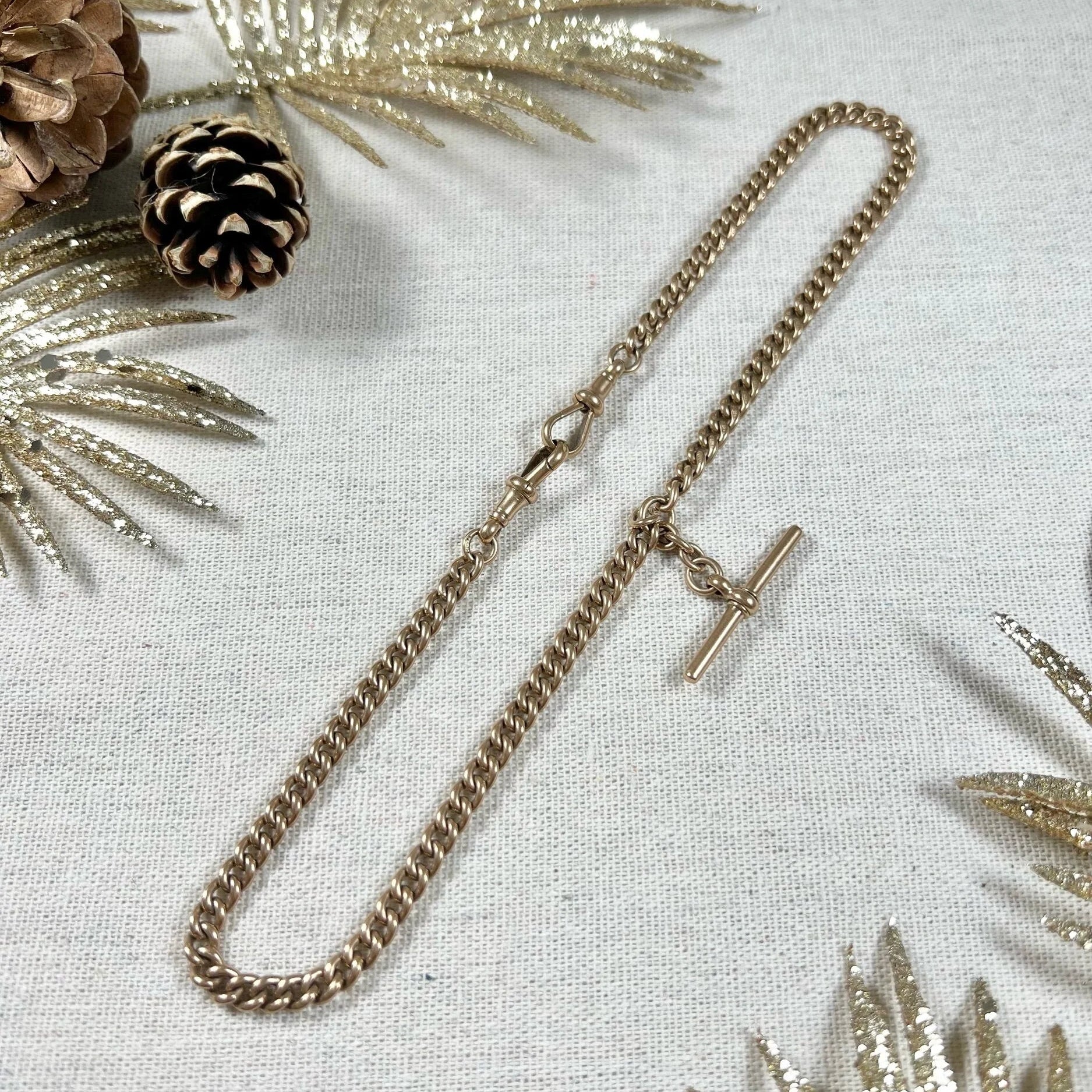Antique 9ct Rose Gold Albert Curb Chain Necklace