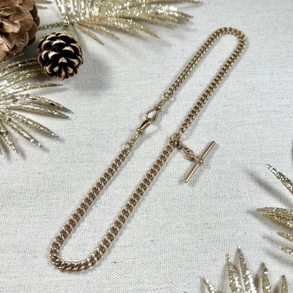 Antique 9ct Rose Gold Albert Curb Chain Necklace
