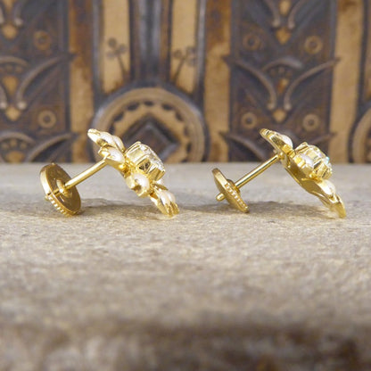 Antique Edwardian Diamond & Pearl Flower Earrings