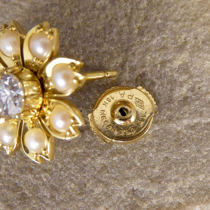 Antique Edwardian Diamond & Pearl Flower Earrings