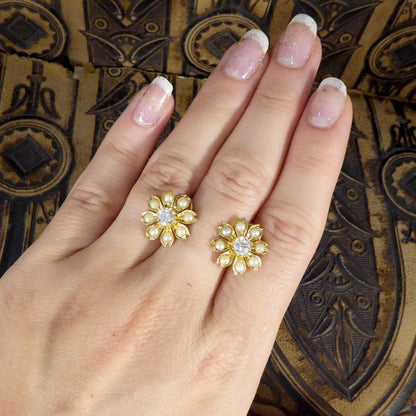 Antique Edwardian Diamond & Pearl Flower Earrings
